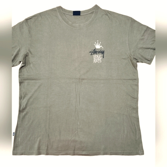 Stussy  Global Roots 50/50 Short Sleeve Tee Dusty Khaki - Picture 5 of 13